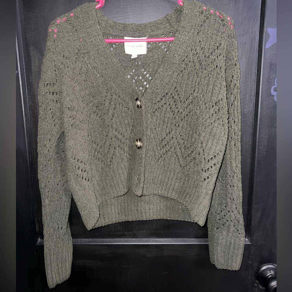 Pink Rose dark green cardigan